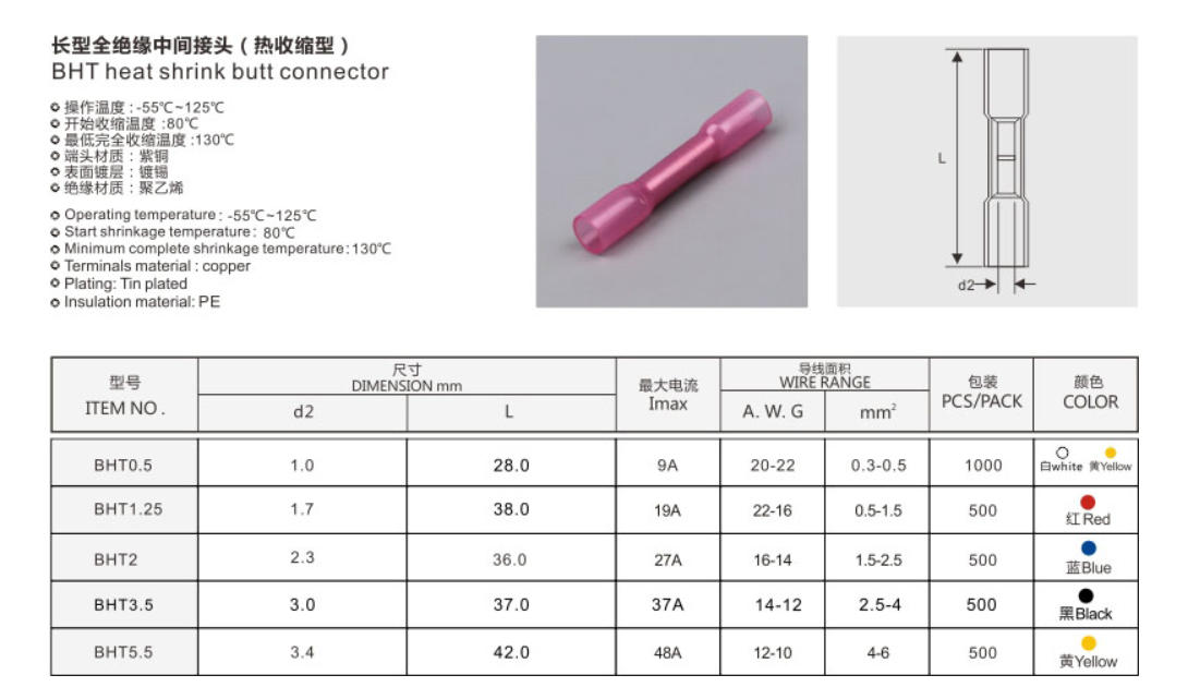 BHT Fully Insulated Water Proof Heat Shrinkable Terminals detail 1